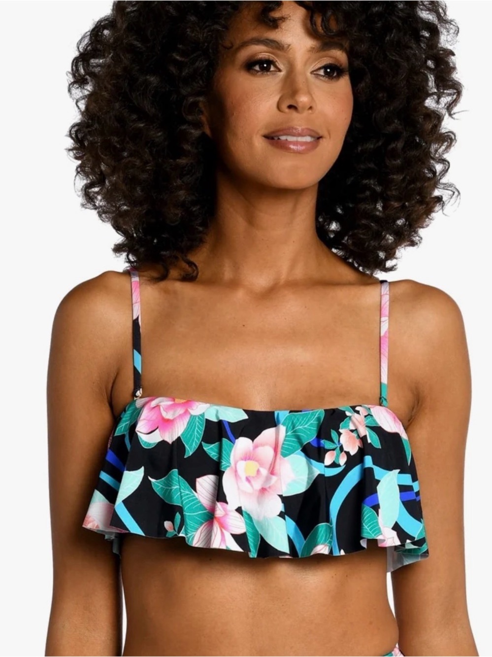 La Blanca “Nightfall Blooms” Bandeau Ruffle Bikini Top Size 6 ORG RETAIL $83